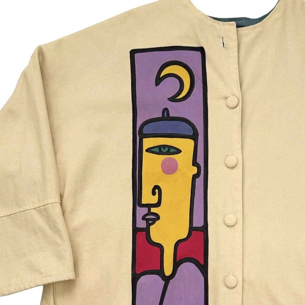 Vintage Hand Painted Art Jacket - Primitive Hip Abstract Museum - XL/XXL